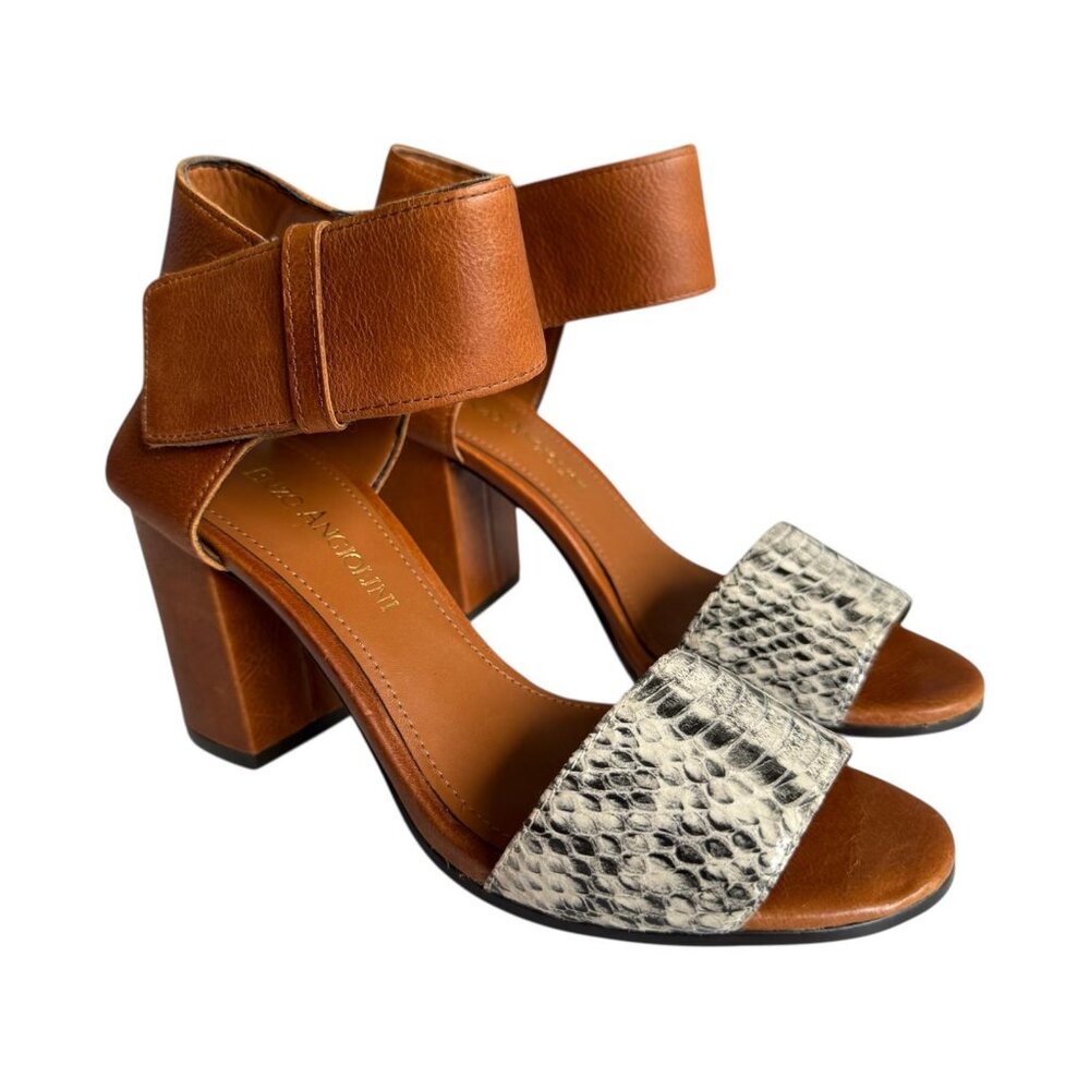 Enzo Angiolini Leather Block Heel Sandals | Size 5M | Brown